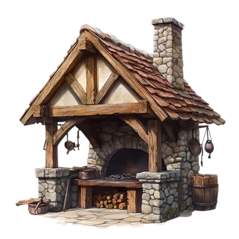La forge du village, avec son foyer de pierre et ses outils suspendus
