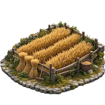 Un champ de blé doré bordé d'une clôture en bois et d'un muret de pierre