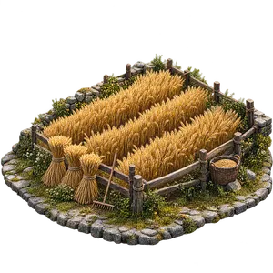Un champ de blé doré bordé d'une clôture en bois et d'un muret de pierre